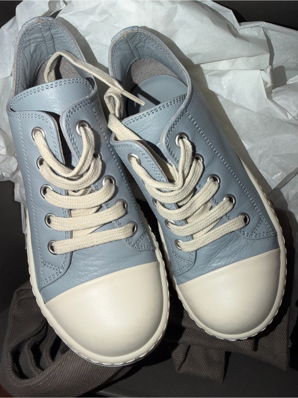 Kids Casual Leather Sneakers in Light Blue and Cream